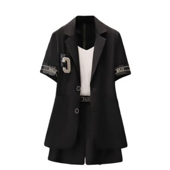 刺繡小西裝兩件套【黑色】【L-4XL碼】（下單後請聯絡客服確認發貨尺碼）#K011004067