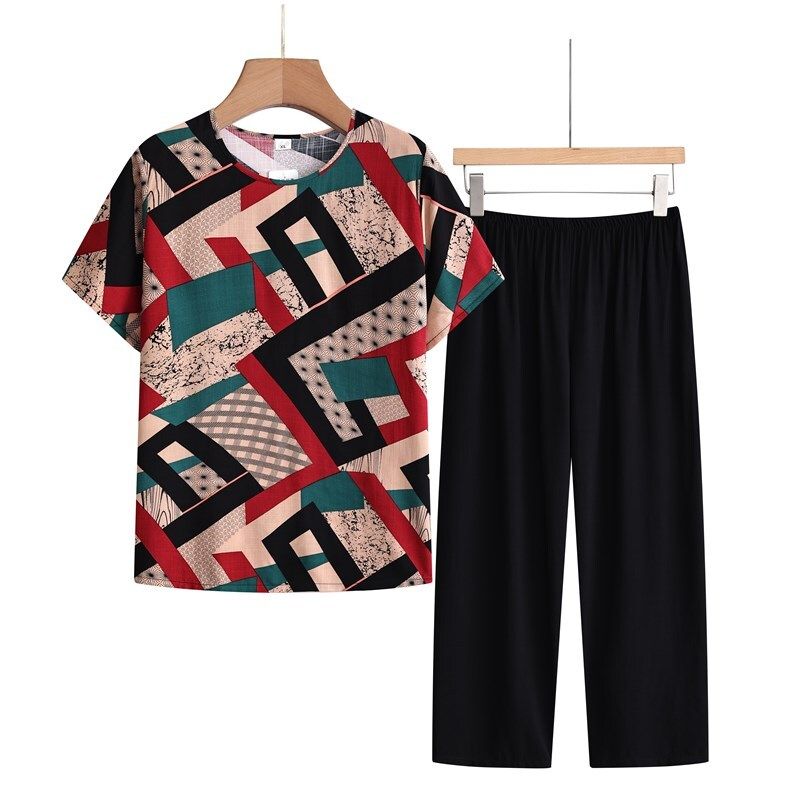老年人短袖套裝( XL-4XL碼 紅色方格）【下單後請聯絡客服確認發貨尺碼】F001099137