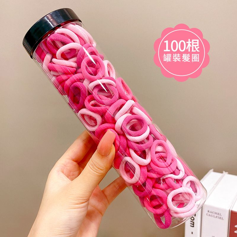 兒童高彈力橡皮筋毛巾圈髮繩髮飾頭繩頭飾(1#玫紅色系100根裝)