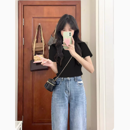 短款純色T恤（黑色 優質版）（尺碼：M-XXL碼）（下單後聯繫客服確認尺碼）