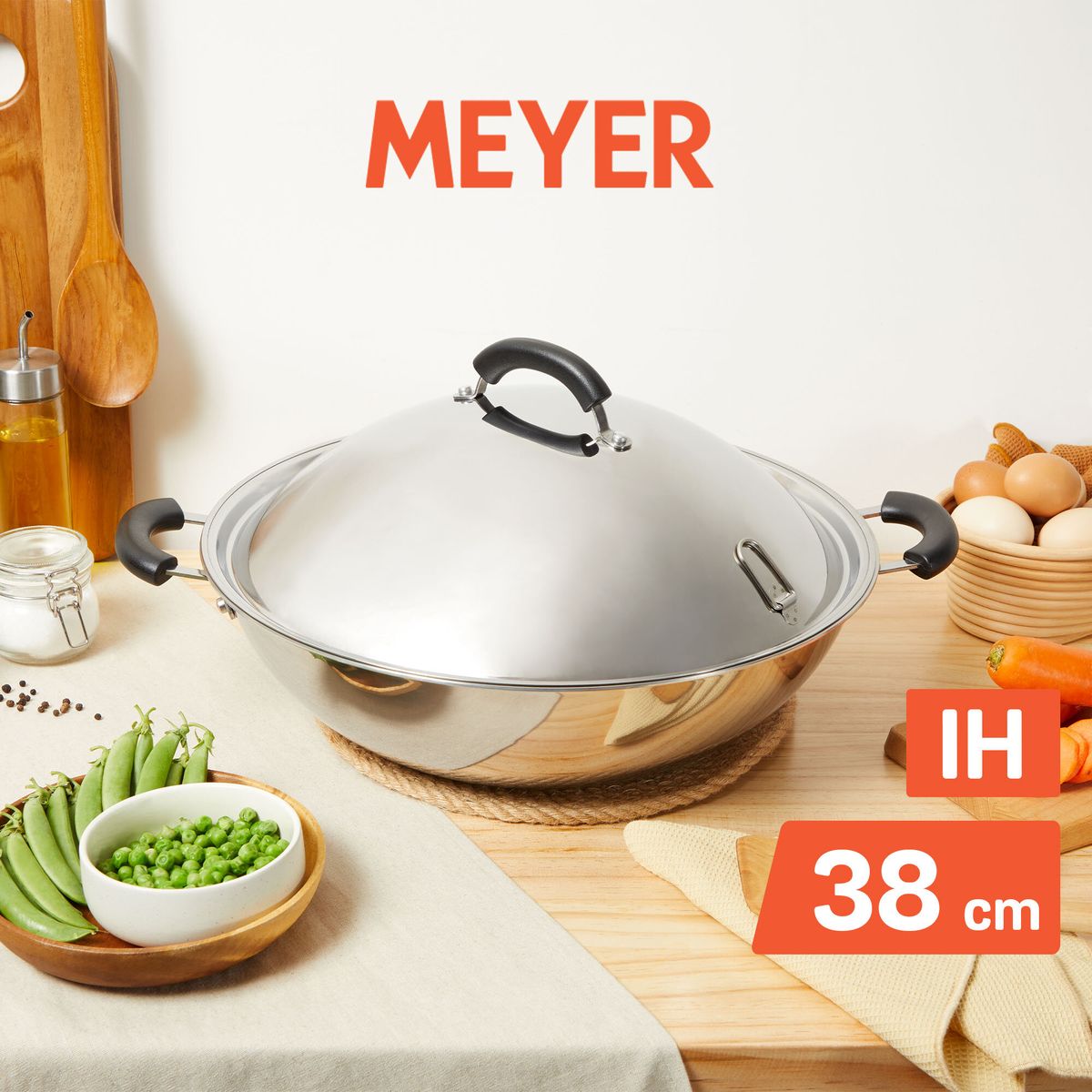 (電磁爐適用) 38cm/9.4L 不銹鋼複合金有蓋中式鑊 (#30982)