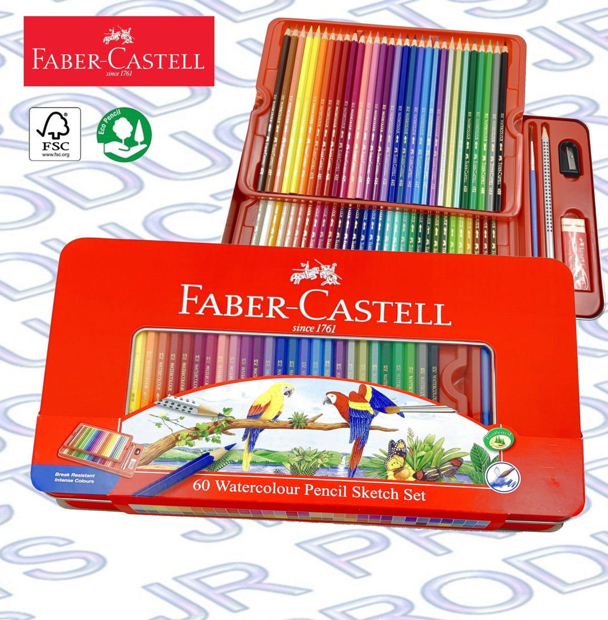 FABER CASTELL, German 60 Watercolour pencil Parrot Sketch Set (Tin Case)  #115965《HK Authorized》《GET FREE GIFT》