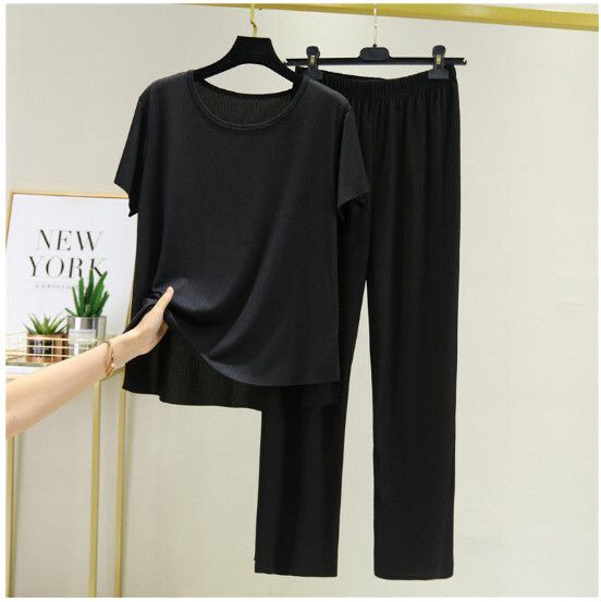 休閒運動冰絲套裝【黑色】 (尺碼：M-3XL碼) (下單後聯繫客服確認發貨尺碼)#F158027145