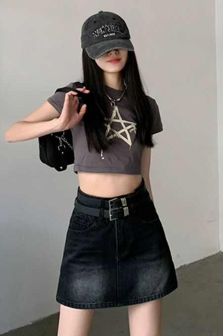 復古港風牛仔半身裙（黑色）[尺碼：XS-XL][下單後聯絡客服確認發貨尺碼]#F288002635