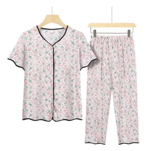 夏季中老年套裝（清新小粉花）【尺碼：XL-4XL】【下單後聯絡客服確認發貨尺碼】F203013191