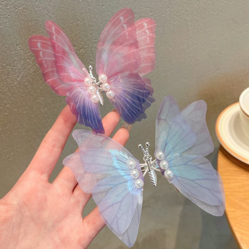 兒童靈動蝴蝶翅膀髮夾髮卡 頭飾/髮飾(5-粉紫色+淡藍色)