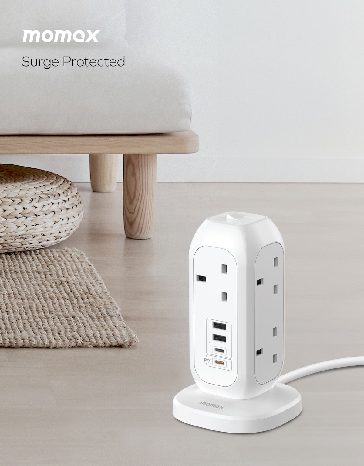 MOMAX | 7插位+4USB 慳位直立式拖板 | 1-Plug US18UKW | 顏色 : 白色 | HKTVmall 香港最大網購平台