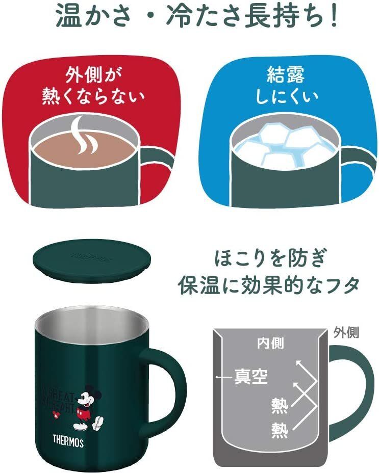 膳魔師 日本THERMOS Mickey Mouse真空隔熱馬克杯保溫杯 350ml 深綠色 JDG350DS DG (平行進口