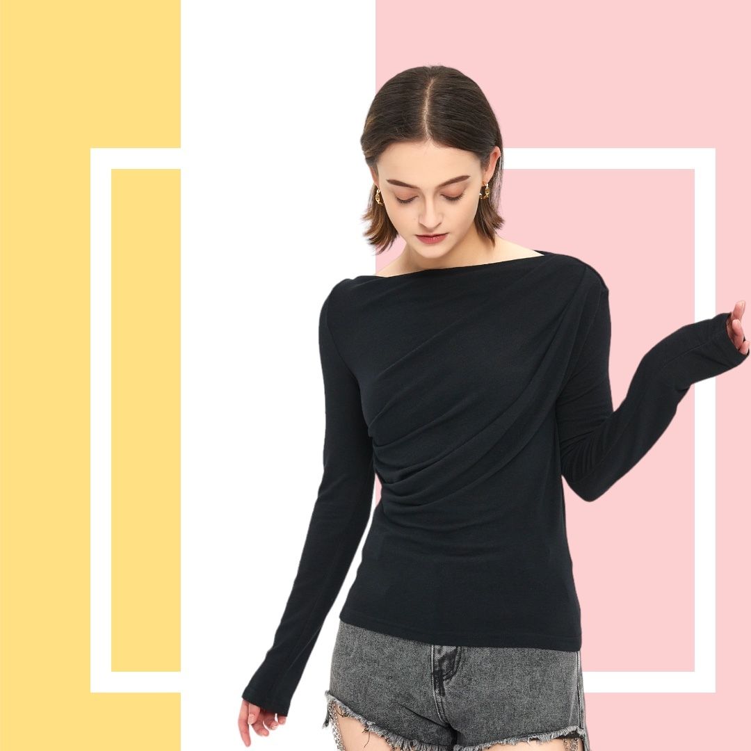 *(Black)Ladies' Long Sleeves T-Shirt(J0000M)