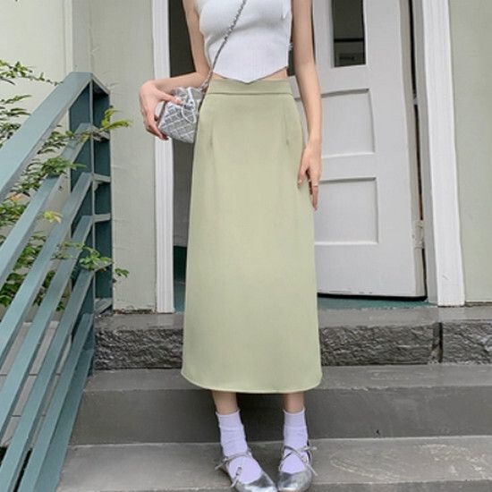 高腰西裝半身裙【綠色】【M-4XL碼】(下單後請聯絡客服確認發貨尺碼)#K012003174