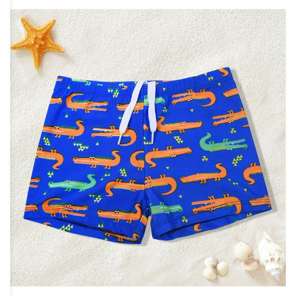 兒童平角游泳褲【均碼（身高110-130CM，30-50磅）】【淺藍鱷魚】 #H161023832