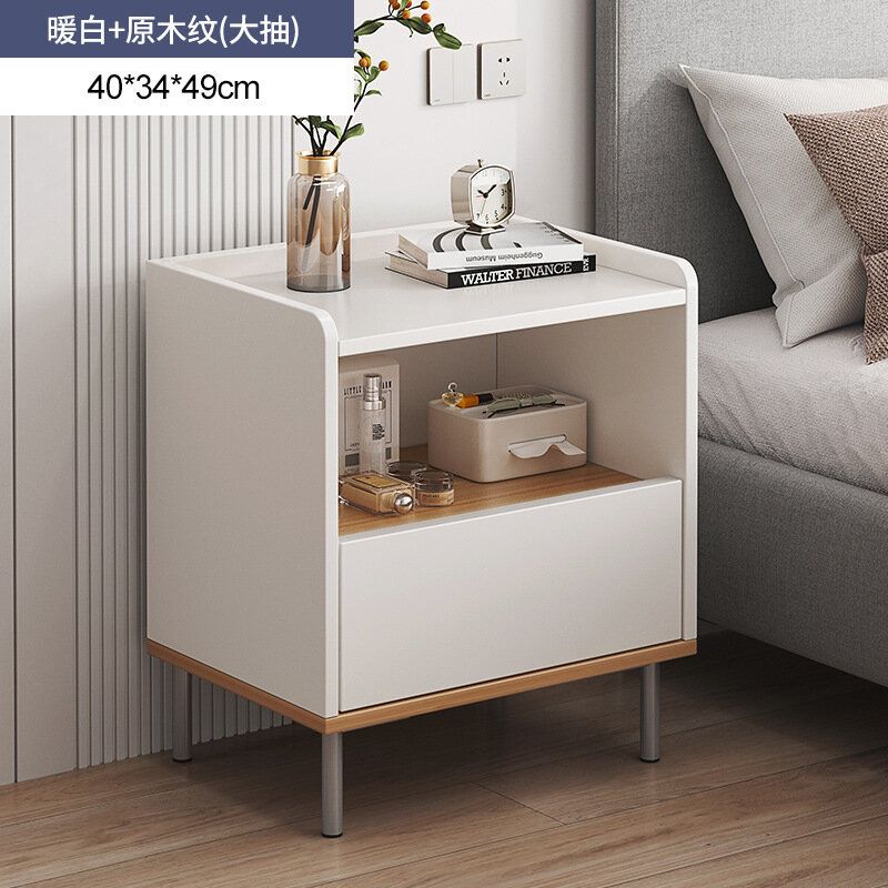 (【單抽】暖白+原木色40*34*49) 抽屜床頭櫃