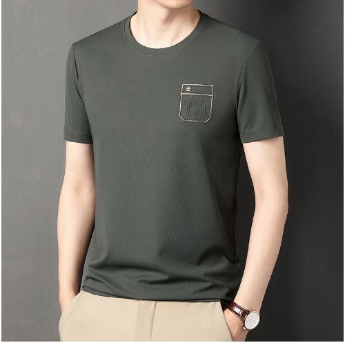 男士短袖上衣圓領T恤衫（軍綠色M-4XL碼）（下單後聯繫客服確認發貨尺碼）#S055008325