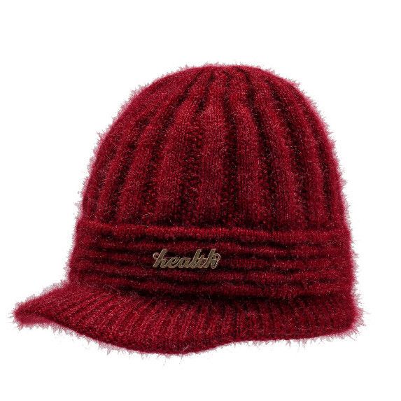 中老年防風保暖毛線帽女（酒紅色）#S281022868