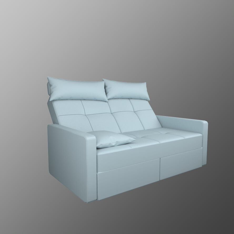 High-grade solid wood checkered with headrest, removable washable combing bed, convertible technology, sofa bed, solid mop bed 3135 (126CM light blue 010 style, tarpaulin sponge model)