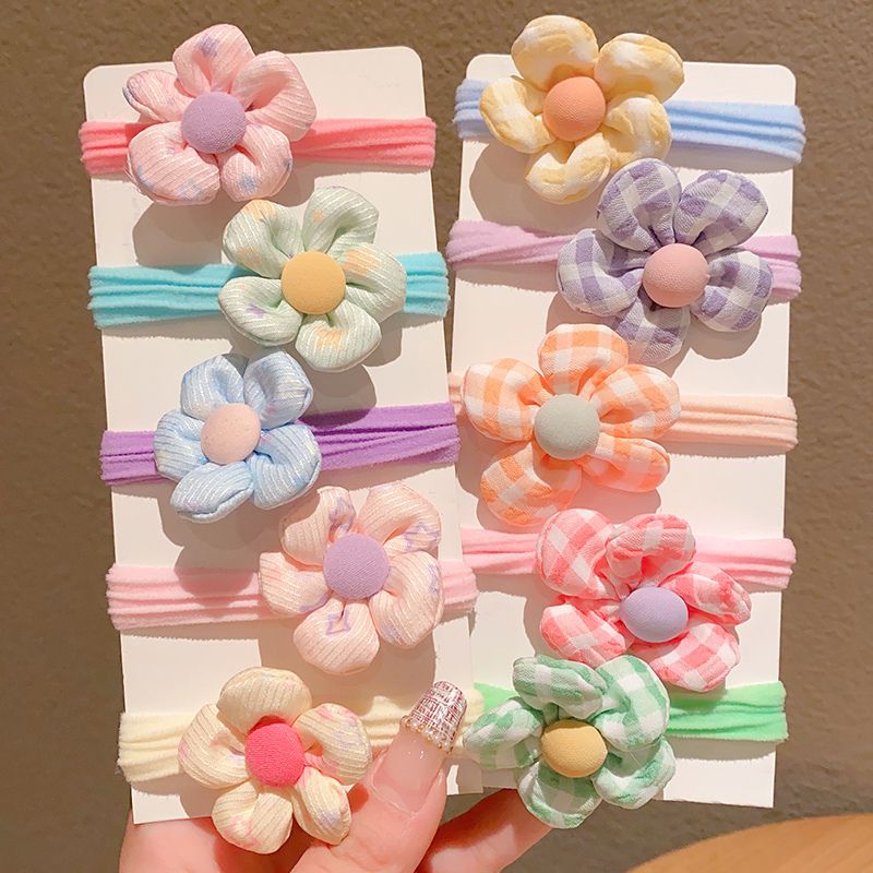 兒童頭花皮筋頭飾高彈力圈髮繩髮飾(17#彩色花朵C款10個裝)