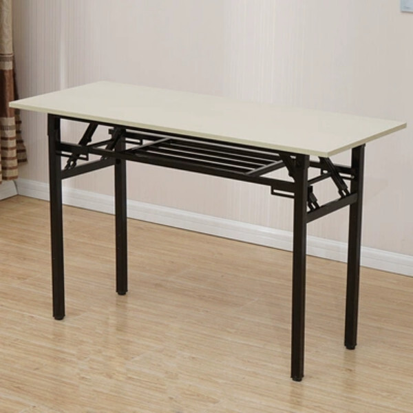 家用摺疊桌會議桌學習桌電腦桌餐桌白色+黑腳(雙層)140x60x75cm#H099024202