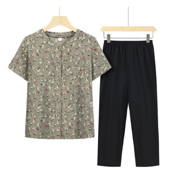 夏季中老年開衫套裝（7號色套裝）【尺碼：XL-5XL】【下單後聯絡客服確認發貨尺碼】F203013218