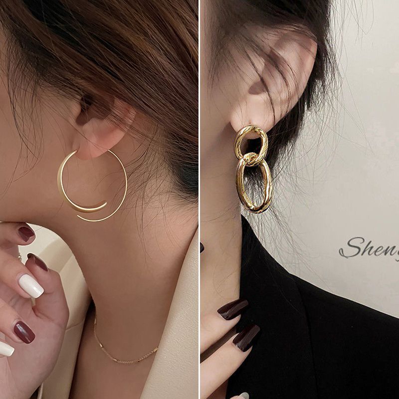 【2對裝】氣質簡約耳環 高級感耳飾(圓圈圈耳環+加粗鏈條耳釘）#F001104649