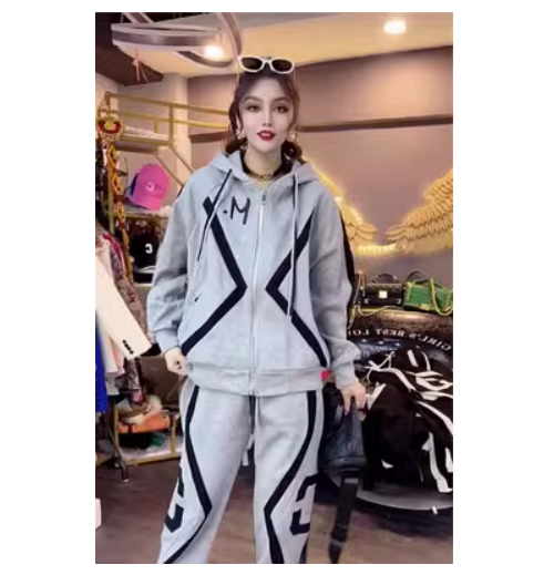 連帽上衣+長褲運動服套裝（灰色L-4XL）（下單後聯絡客服確認發貨尺碼）#F349001799