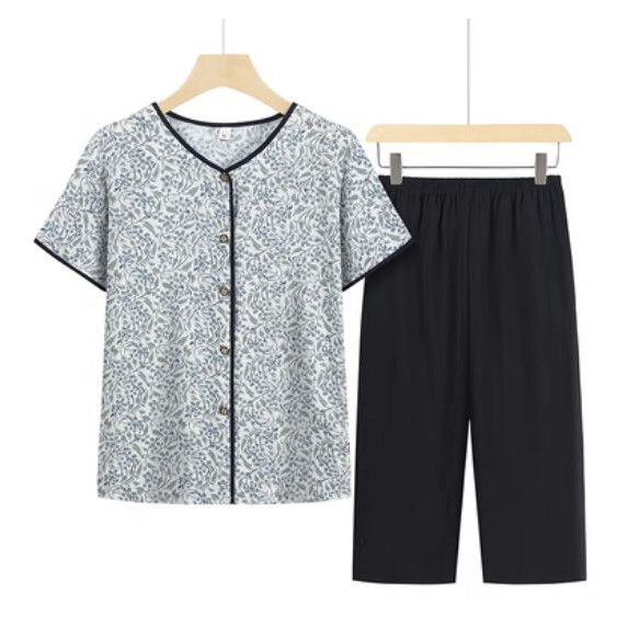 夏季中老年套裝（青花瓷套裝）【尺碼：XL-4XL】【下單後聯絡客服確認發貨尺碼】F203013344
