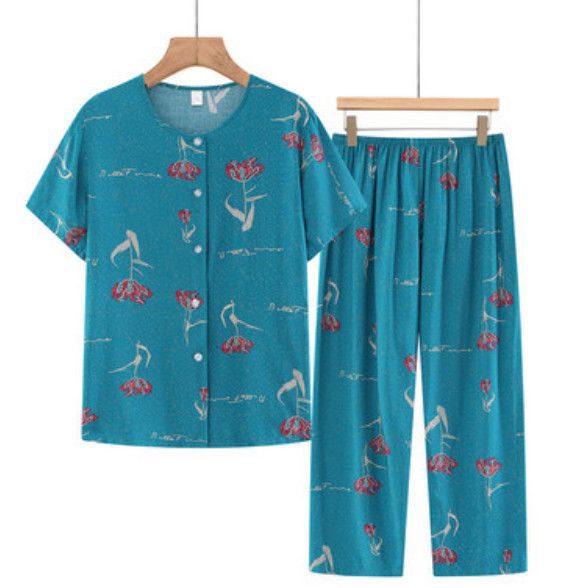 夏季中老年兩件套套裝（淺藍丁香）【尺碼：XL-5XL】【下單後聯絡客服確認發貨尺碼】F203013170