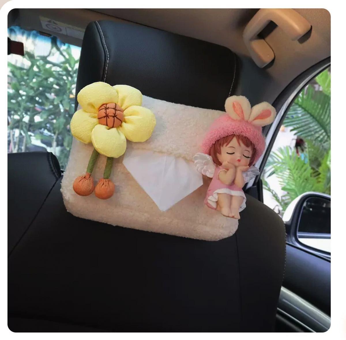 汽車椅背掛式紙巾盒(黃色花朵+安妮)