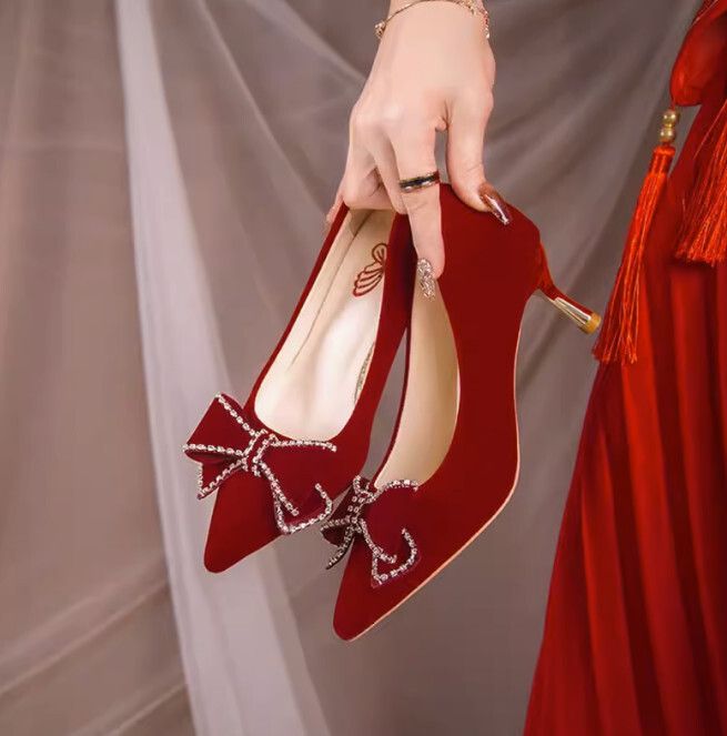 結婚鞋高跟鞋（6cm紅色 34-40碼）(下單後聯絡客服確認發貨尺碼)#F111050883