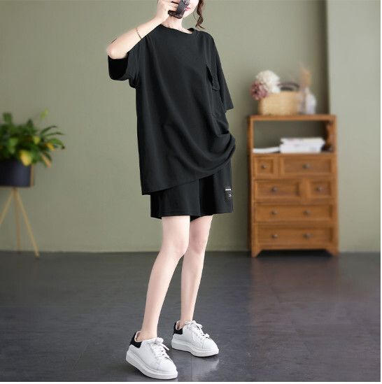 休閒短袖套裝【黑色】 (尺碼：M-4XL碼) (下單後聯繫客服確認發貨尺碼)#F158027134