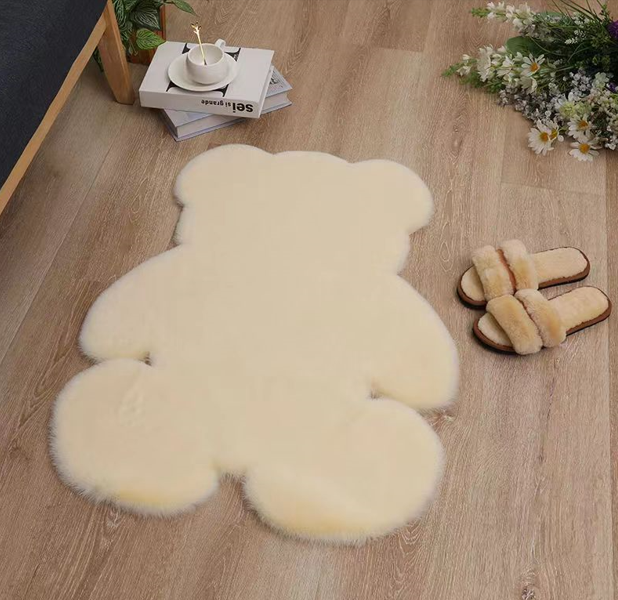可愛小熊毛絨地毯 裝飾臥室 床邊毯子兒童房地墊(米白色-小熊)45*60cm
