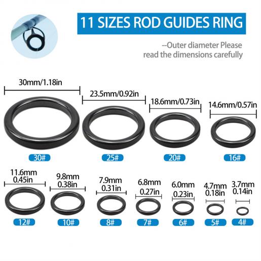13.8mm Ceramic Guide Ring, 10Pcs Fishing Rod Repair Kit, Black