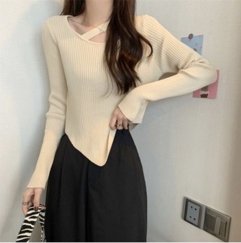 不規則長袖打底衫針織衫(杏色,均碼)#F220012145