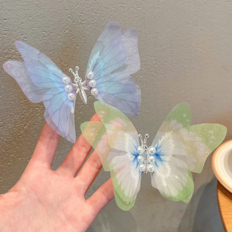 兒童靈動蝴蝶翅膀髮夾髮卡 頭飾/髮飾(23-淡藍色+炫彩淺綠)
