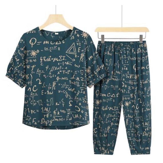 夏季中老年兩件套套裝（墨綠色字母）【尺碼：XL-3XL】【下單後聯絡客服確認發貨尺碼】F203013144