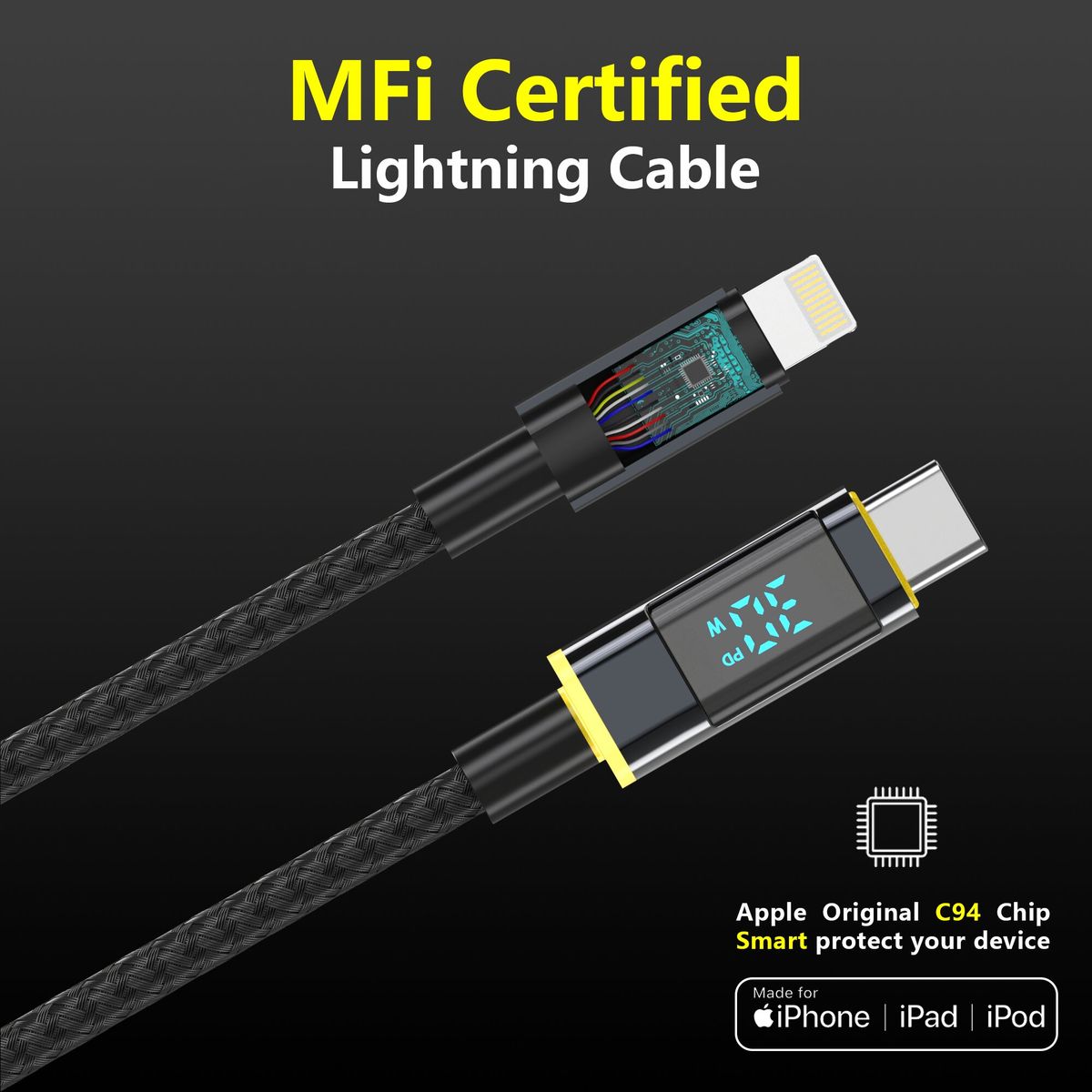 LED顯示屏數據線，30w，type c to lightning