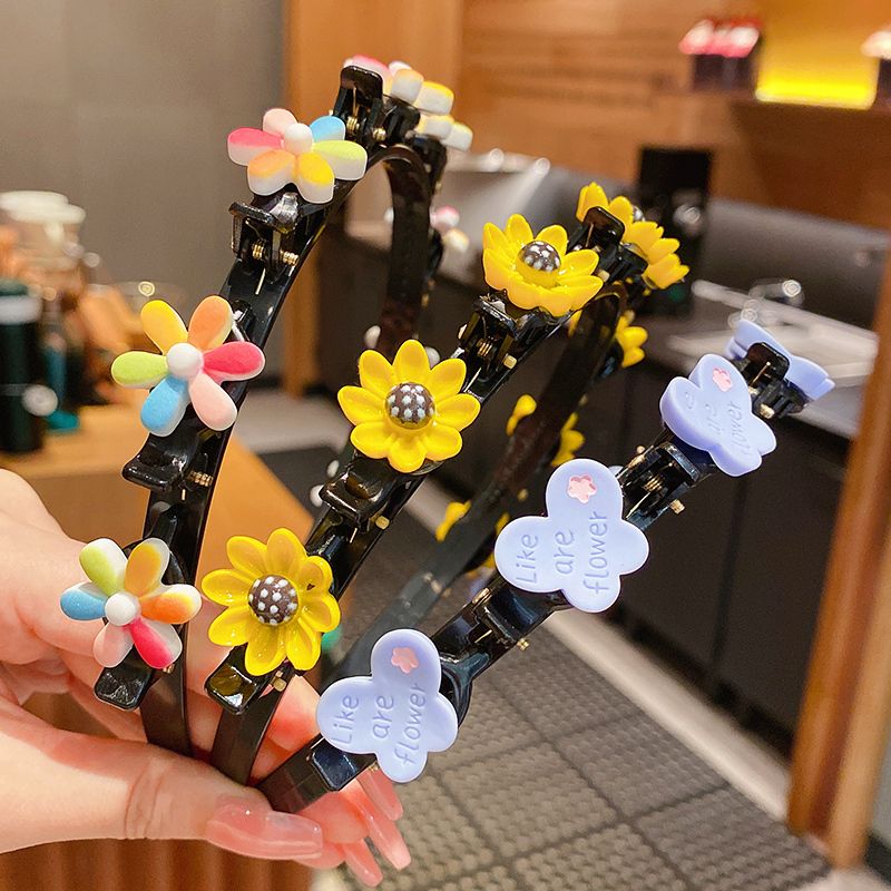 兒童碎髮頭箍劉海髮箍髮飾頭飾(2#向日癸編髮髮箍3件套)