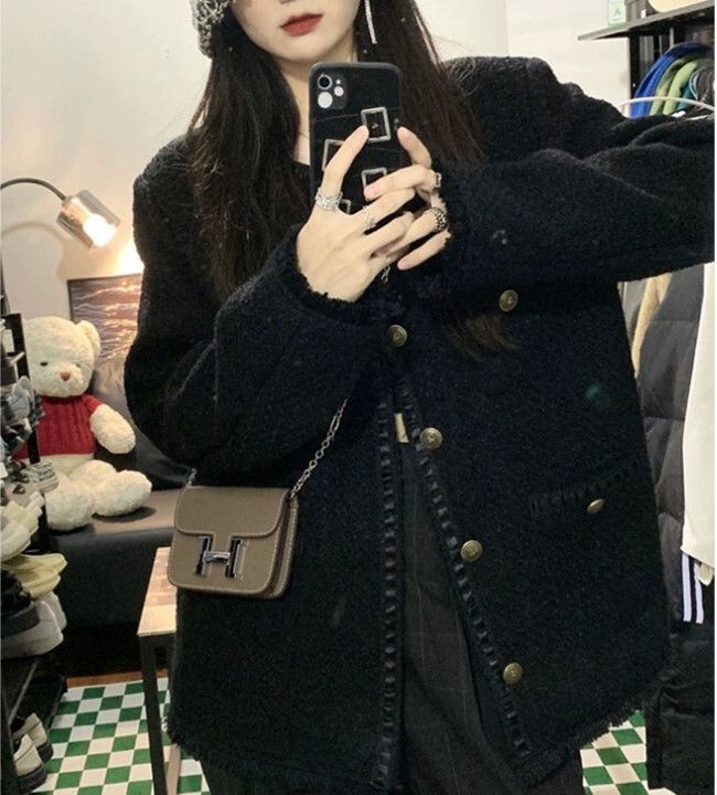 法式小香風外套 粗花呢夾克上衣（黑色外套）（尺碼：S/M/L/XL）（下單後聯絡客服確認發貨尺碼）#S002078074