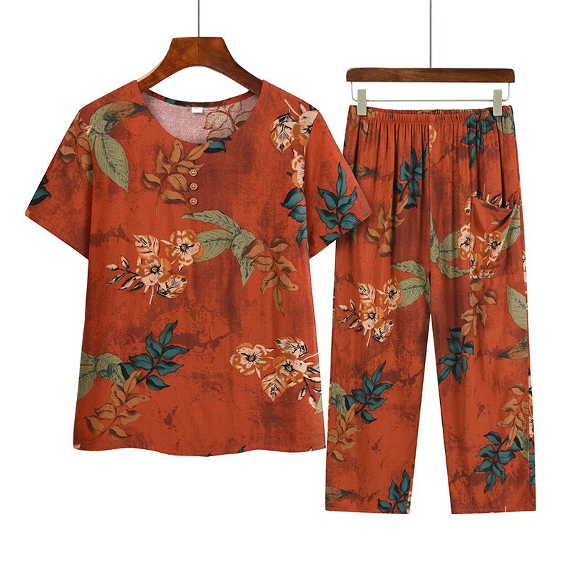 中老年媽媽短袖套裝(XL-4XL碼 11號色）【下單後請聯絡客服確認發貨尺碼】F001099386