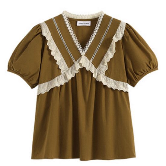 娃娃領雪紡襯衫【焦糖】【L-4XL碼】（下單後請聯絡客服確認發貨尺碼）#K011003234