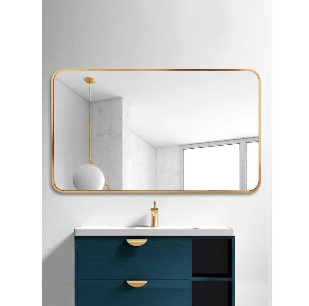 浴室鏡 免打孔長方形牆鏡 化妝鏡(金色-橫裝 500*1000mm)