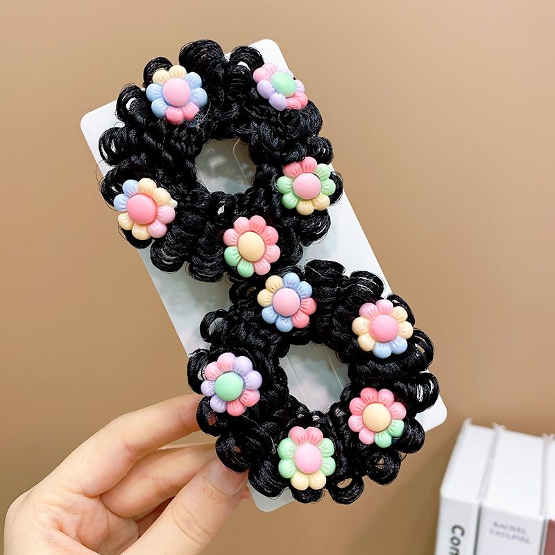 兒童可愛花朵假髮丸子頭髮圈頭飾(4#小花1對)